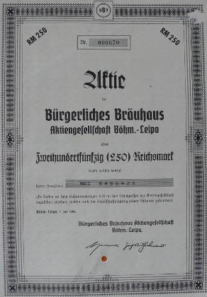 BÜRGERLICHES BRÄUHAUS Česká Lípa 250 RM 1942 Aukro.png